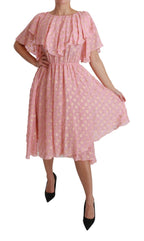 Dolce & Gabbana Silk Pink Polka Dots Pleated A-line Midi Dress