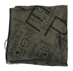 GF Ferre Green Wool Viscose Foulard Patterned Branded Scarf