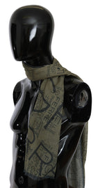 GF Ferre Green Wool Viscose Foulard Patterned Branded Scarf