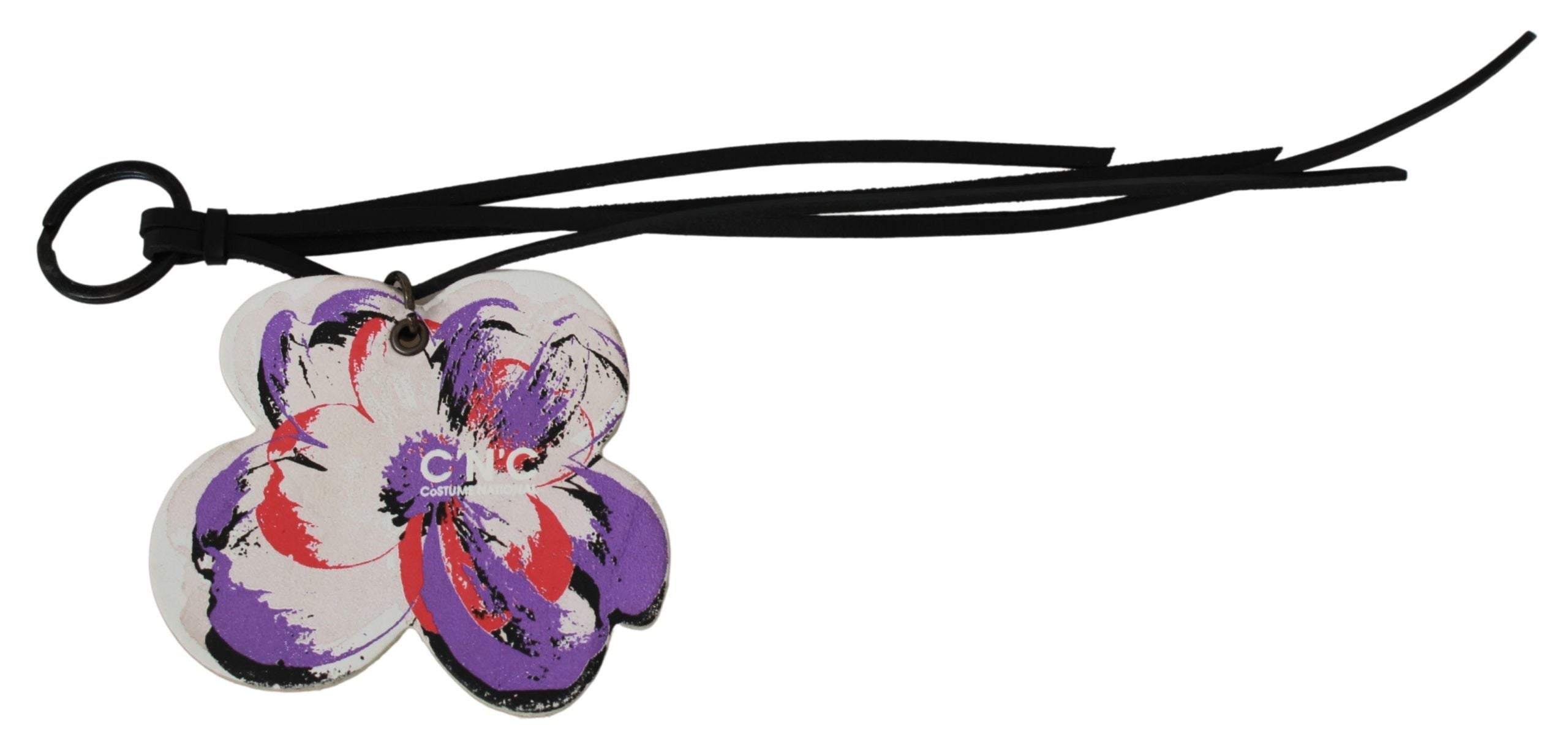 Costume National White Leather Butterfly Logo Keyring C'N'C Keychain