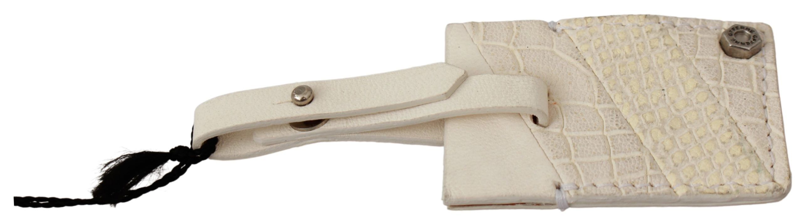 GF Ferre Beige Luggage Tag Branded Leather Patterned Keychain