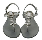 Dolce & Gabbana Silver Crystal Sandals Flip Flops Shoes