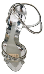 Dolce & Gabbana Silver Crystal Ankle Strap Sandals Shoes