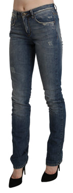 Ermanno Scervino Blue Washed Mid Waist Skinny Denim Jeans