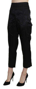 BENCIVENGA Black High Waist Straight Cropped Dress Trouser Pants