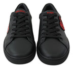 Dolce & Gabbana Black Leather Love Heart Sneakers Womens Shoes