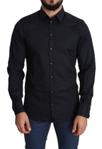 Dolce & Gabbana Blue Cotton Formal GOLD Dress Shirt