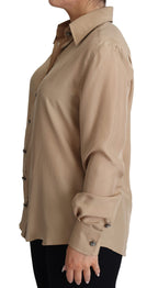 Dolce & Gabbana Beige Silk Shirt Decorative Buttons Top