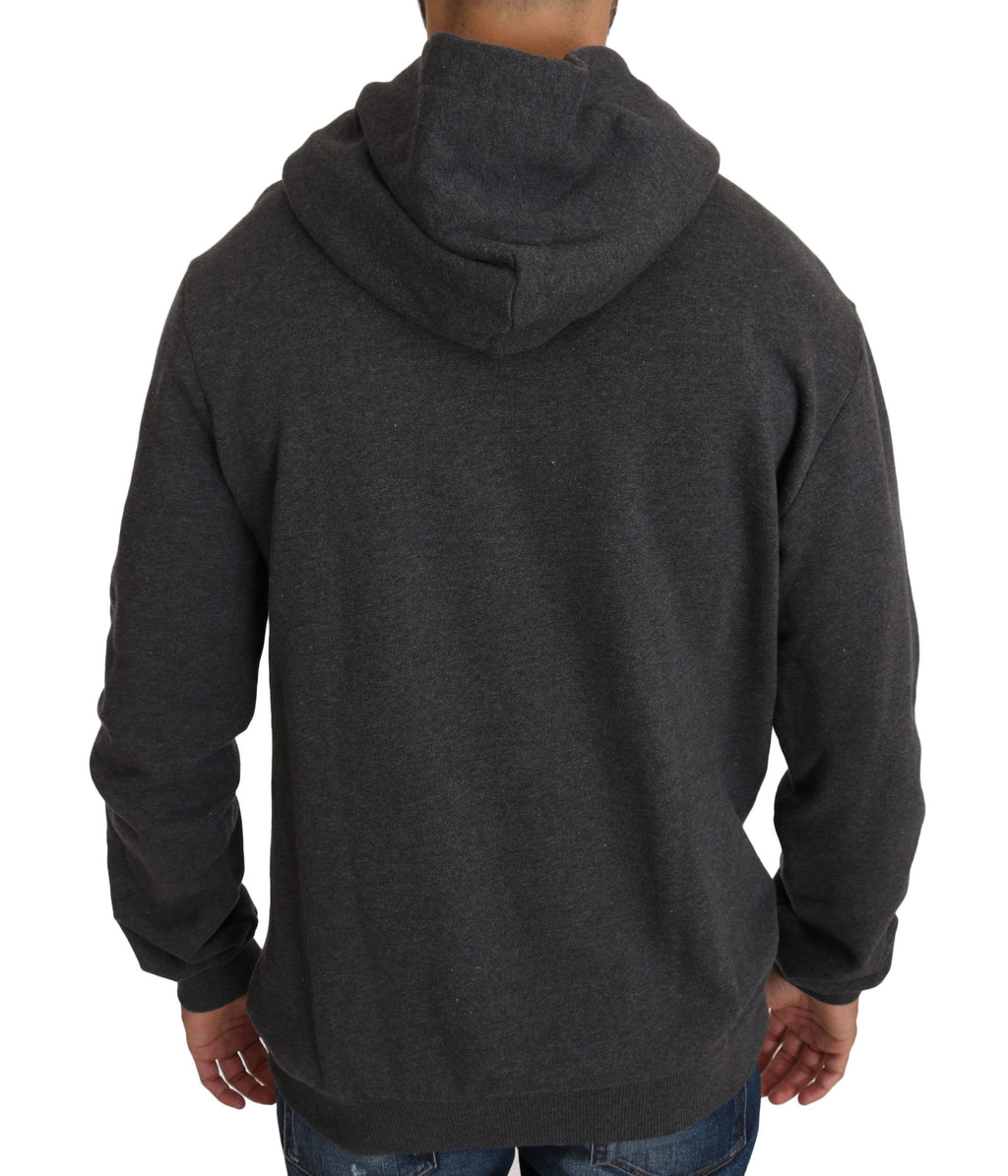 Dolce & Gabbana Gray Hooded Red Crystal Heart Gun Sweater