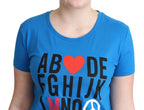 Moschino Blue Cotton Alphabet Letter Print Tops