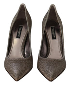 Dolce & Gabbana Gold Silver Fabric Heels Pumps Shoes