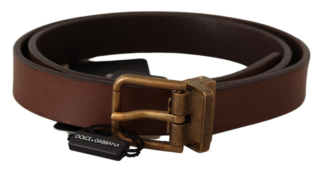 Dolce & Gabbana Brown Leather Rustic Buckle Cintura Belt