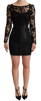 Dolce & Gabbana Black Fitted Lace Top Bodycon Mini Dress