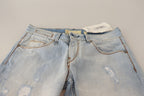 Acht Light Blue Distressed Cotton Folded Hem Denim Trouser Jeans