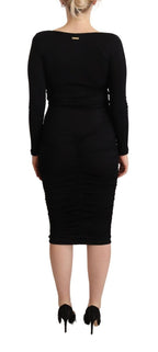 GF Ferre Black Long Sleeves Sweetheart Neck Midi Dress