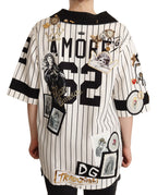 Dolce & Gabbana White Cotton Crystal Charms Amore Shirt