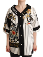 Dolce & Gabbana White Cotton Crystal Charms Amore Shirt