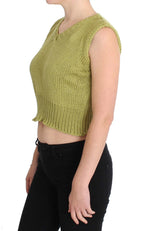 PINK MEMORIES Green Cotton Blend Knitted Sleeveless Sweater