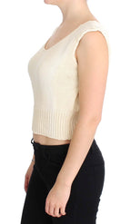 PINK MEMORIES Beige Cotton Blend Knitted Sleeveless Sweater