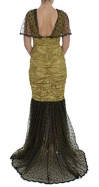 Dolce & Gabbana Yellow Black Floral Lace Ricamo Gown Dress