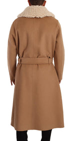 Dolce & Gabbana Beige Camel Skin Cashmere Shearling Overcoat Jacket