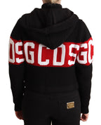 GCDS Black Cashmere Hooded Button Down Logo Cardigan Jacket