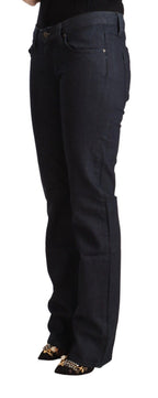 Exte Dark Blue Cotton Stretch Low Waist Straight Denim Jeans