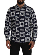 Dolce & Gabbana Blue Denim Stretch DG Crown Logo Casual Shirt