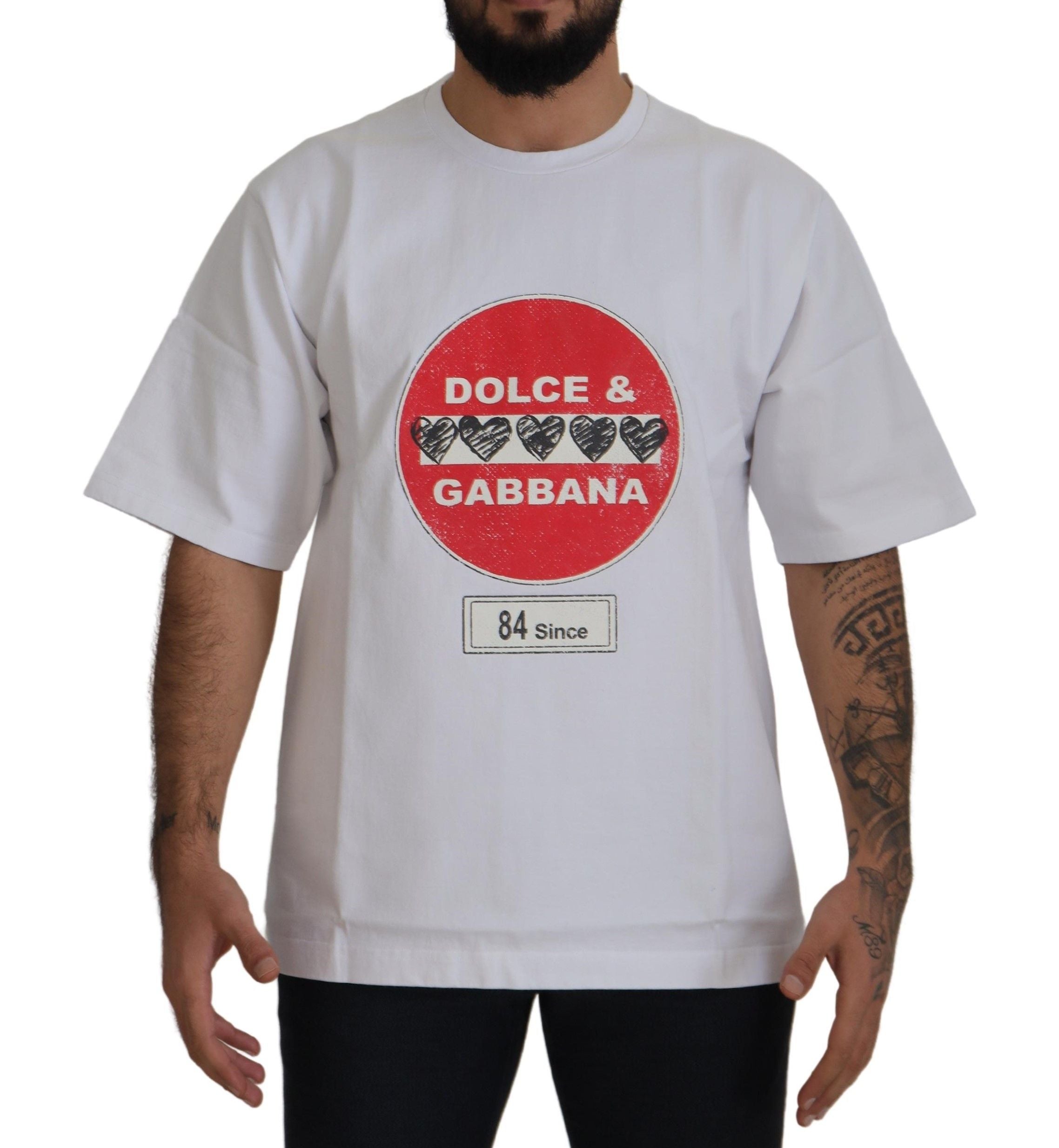 Dolce & Gabbana White Amor Heart Cotton Crewneck T-shirt