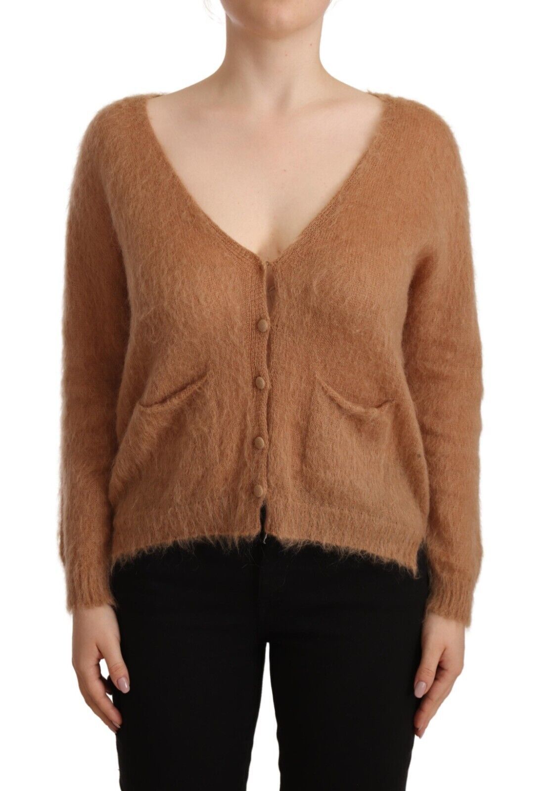 PINK MEMORIES Brown Cardigan V-Neck Long Sleeve Sweater