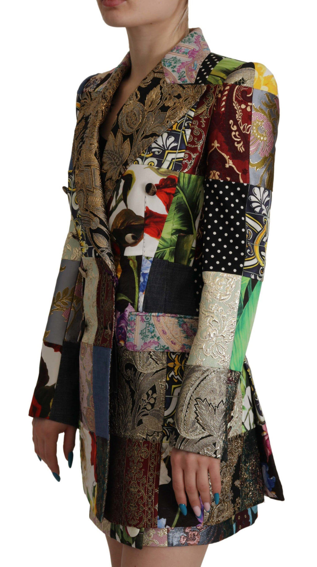 Dolce & Gabbana Multicolor Double-Breasted Patchwork Jacquard Blazer Jacket