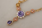 Dolce & Gabbana Gold Brass Crystal Purple Pink Pearl Pendants Necklace