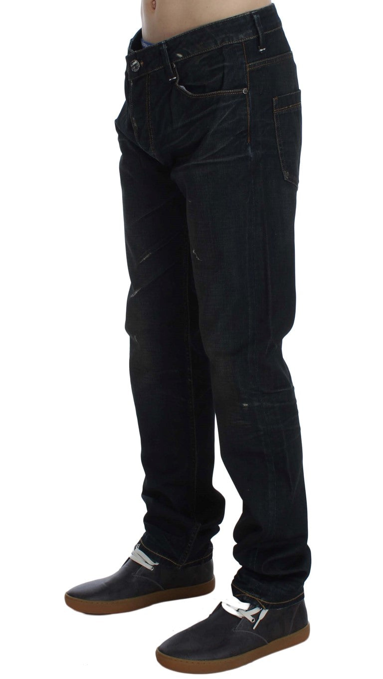 Acht Blue Wash Cotton Denim Straight Fit Jeans