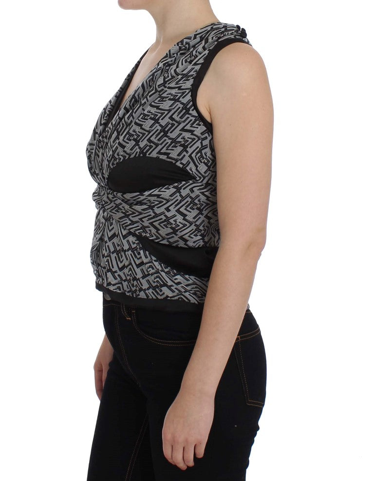 Karl Lagerfeld Gray Black Silk Blouse Top