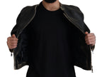 Dolce & Gabbana Black Leather Zipper Biker Coat Jacket