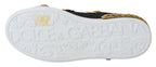 Dolce & Gabbana Black Gold Baroque Portofino Leather Sneakers Shoes