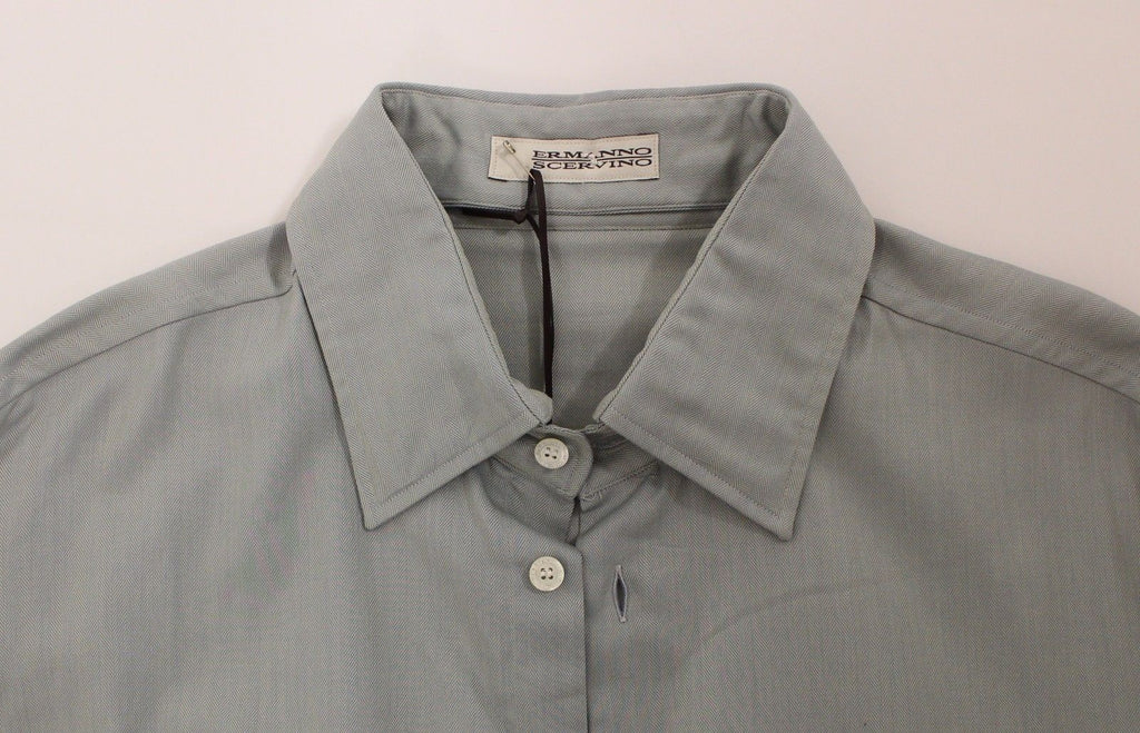 Ermanno Scervino Gray Cotton Long Sleeve Casual Shirt Top