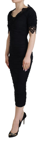 Dolce & Gabbana Black Sheath Midi Bodycon Lace Silk Dress