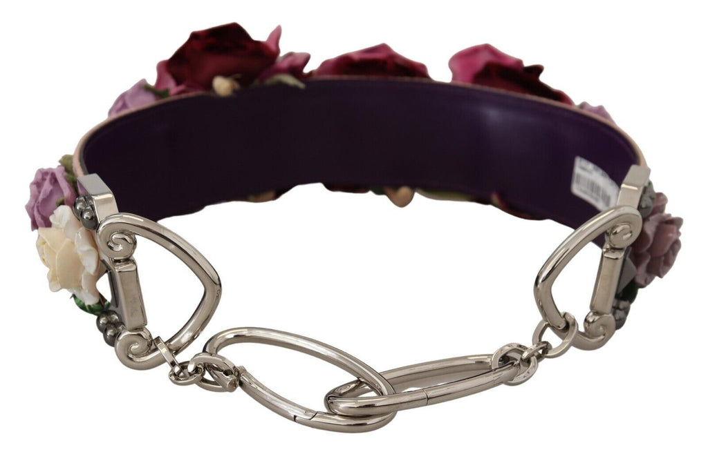 Dolce & Gabbana Multicolor Floral Appliques Metal Shoulder Strap