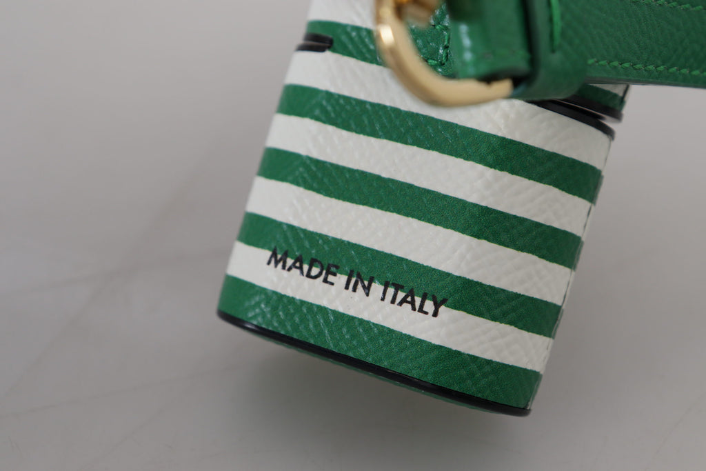 Dolce & Gabbana Green Leather Strap Gold Metal Logo Airpods Case