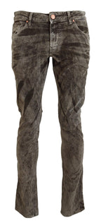 Acht Gray Washed Cotton Corduroy Slim Fit Men Jeans