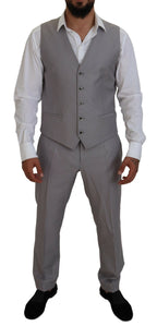 Dolce & Gabbana Silver Wool Silk 3 Piece Slim Fit Suit