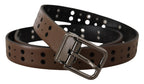 Dolce & Gabbana Dark Brown Perforated Leather Metal Belt