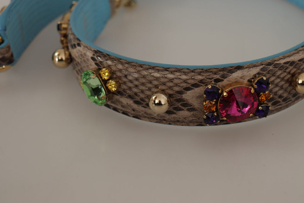 Dolce & Gabbana Brown Exotic Leather Crystals Shoulder Strap