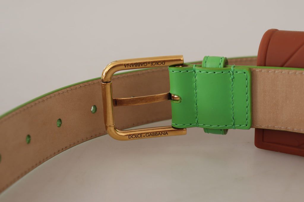 Dolce & Gabbana Green Leather Devotion Heart Micro Bag Headphones Belt