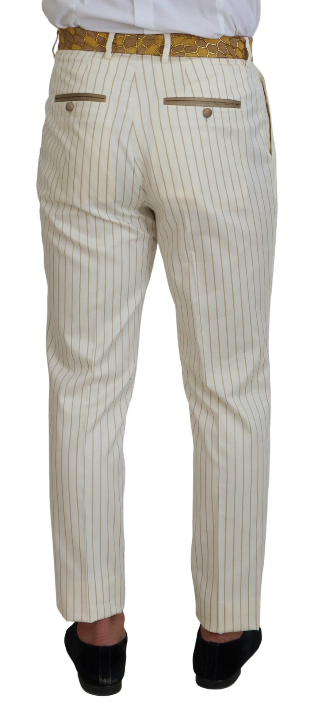 Dolce & Gabbana Off White Gold Striped Tuxedo Slim Fit Suit