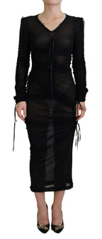 Dolce & Gabbana Black Viscose Bodycon Sheath Midi Dress