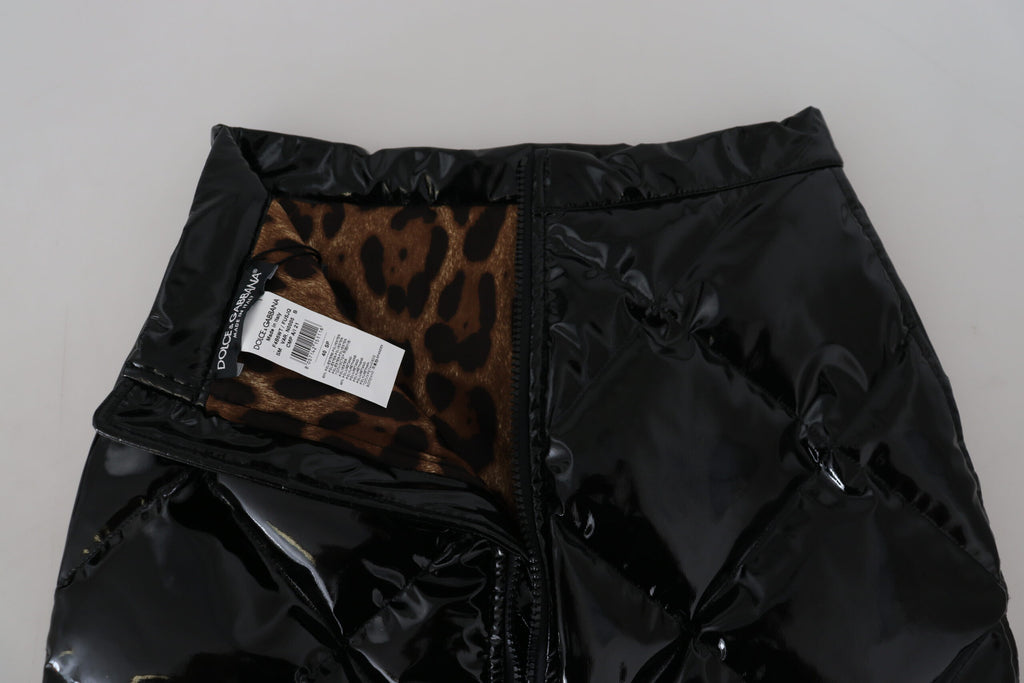 Dolce & Gabbana Shiny Black High Waist A-line Mini Skirt