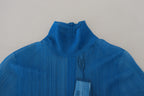 Dolce & Gabbana Blue Mesh Turtleneck Long Sleeve Blouse Top