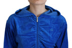 Juicy Couture Blue Cotton Full Zip Cropped Hooded Sweatshirt Sweater